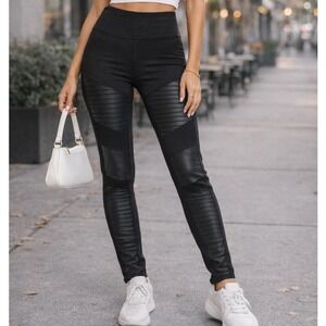 Alo Yoga Moto Legging Black Glossy High Waisted Mesh Leggings XS